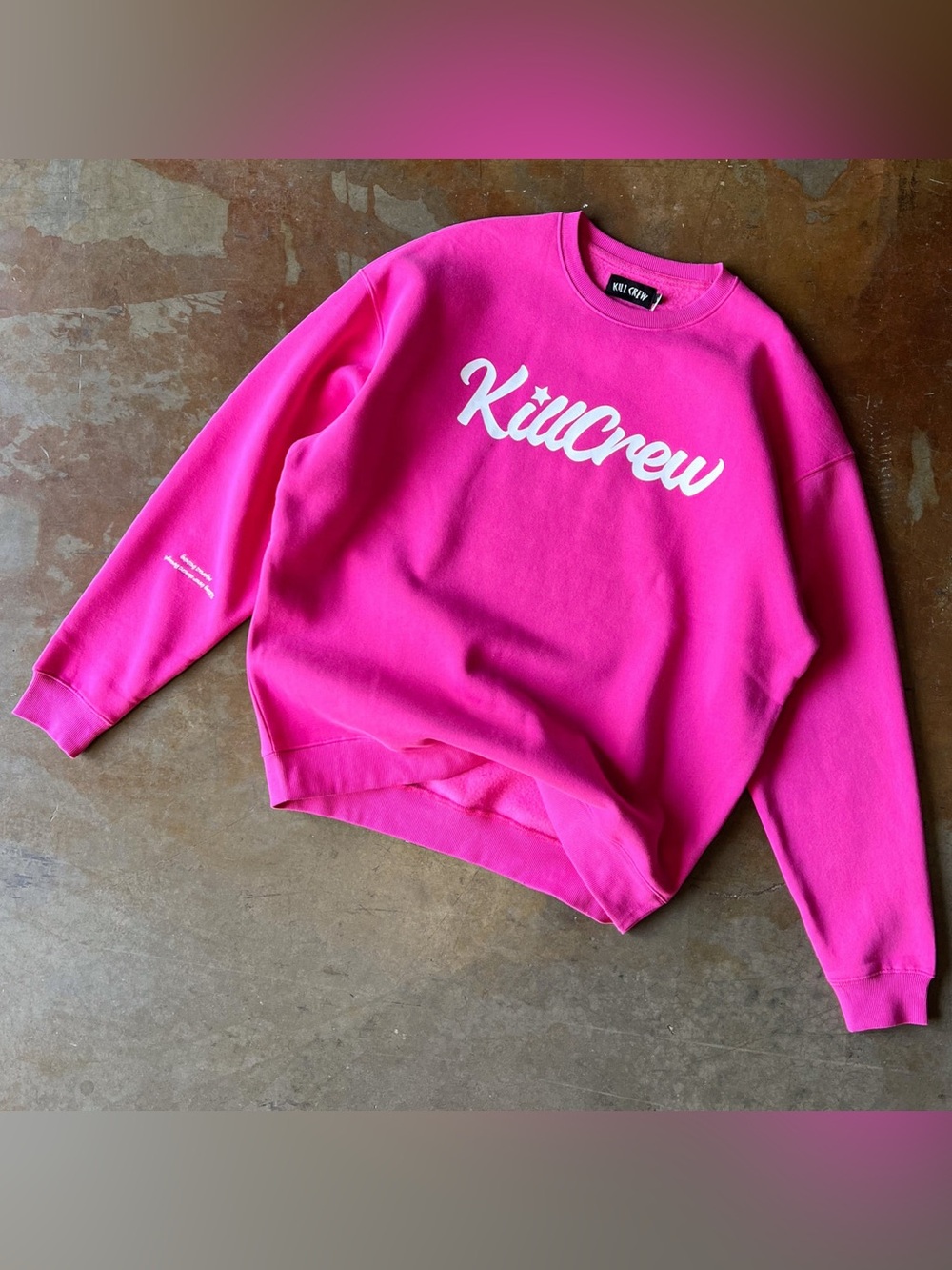 KillCrew Oversized Lux “SCRIPT" Crew Neck - PINK / WHITE